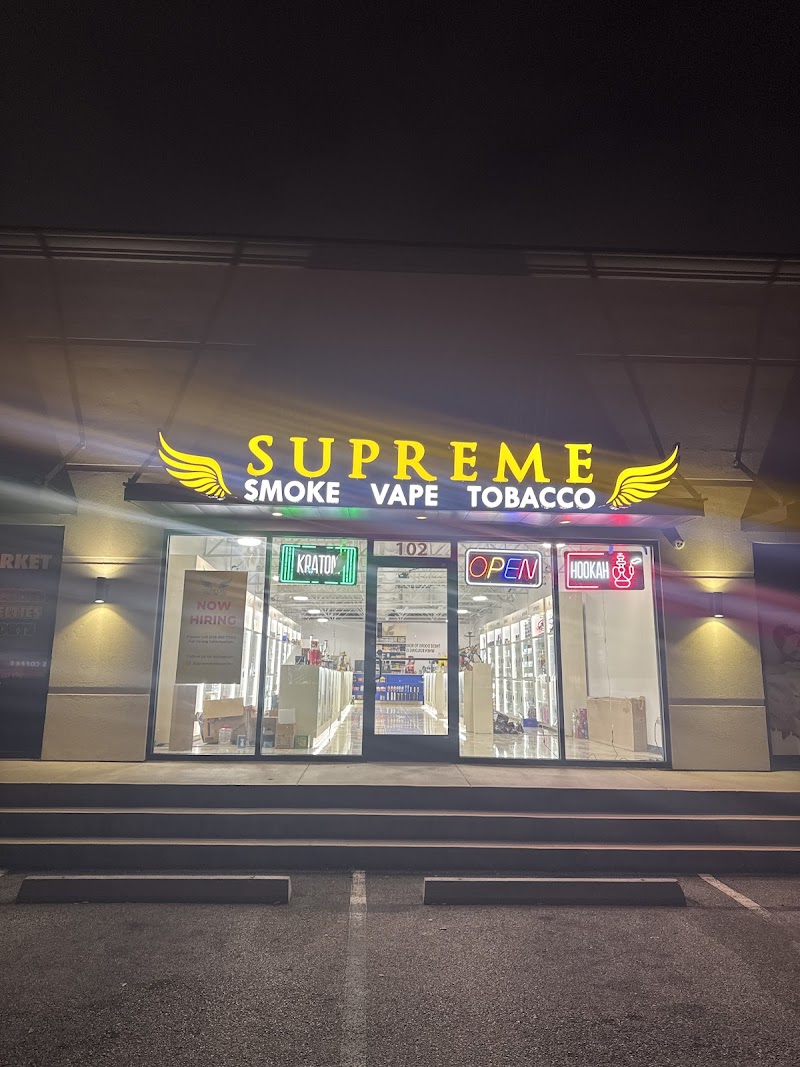 SUPREME SMOKE OPEN 24 HOURS & VAPE & KRATOM &7OH & THC & HOOKAH & CIGARS & GLASS PIPES & CBD